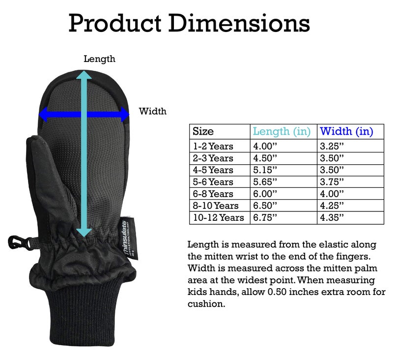N'Ice Caps Kids Waterproof Snow Mittens Cold Weather Thinsulate Insulated (Black, 1-2 Years) - Image 5